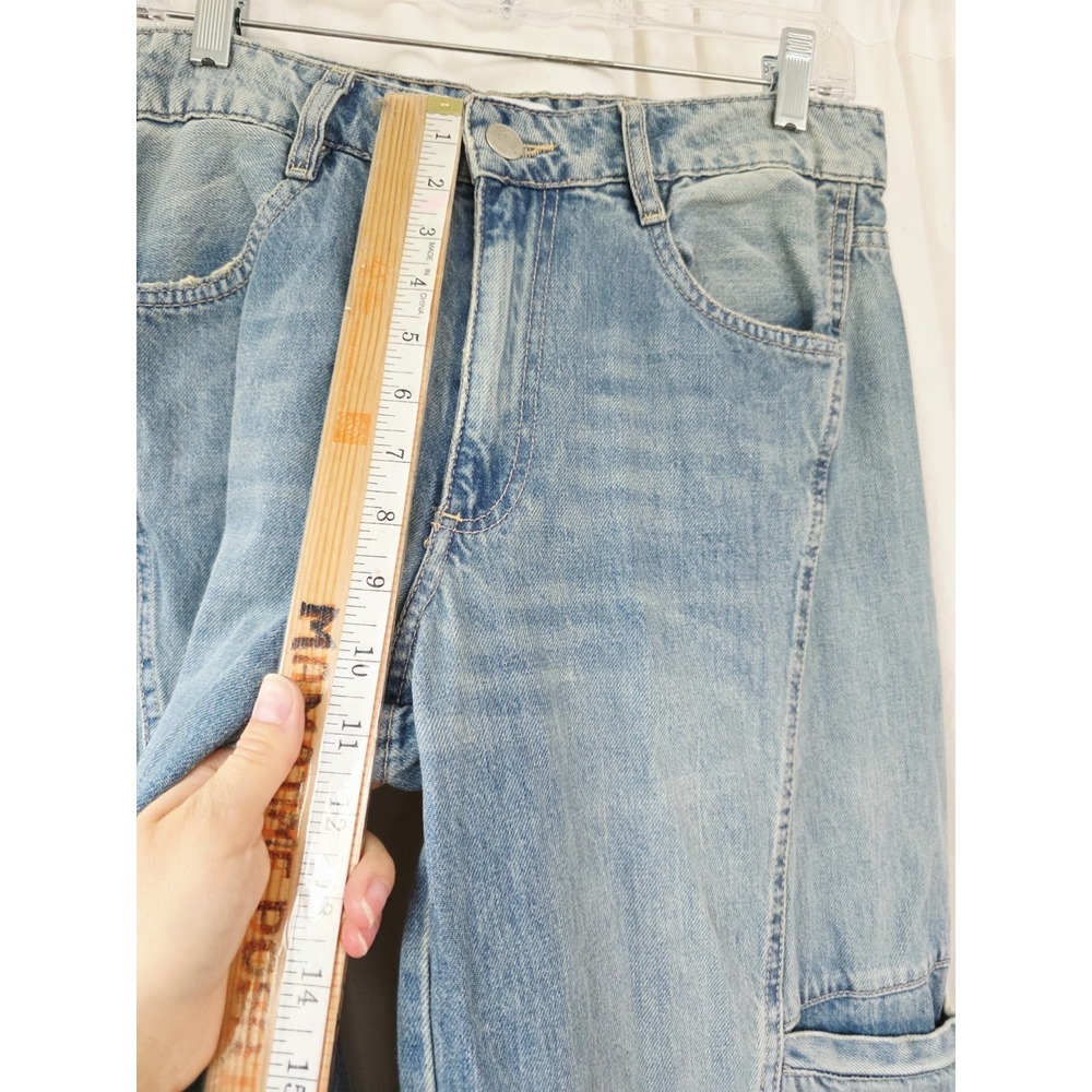 Zara Baggy Cargo Wide Leg Jeans Women Sz 6 28 Blue Distressed High Rise 30x31 - Picture 5 of 7